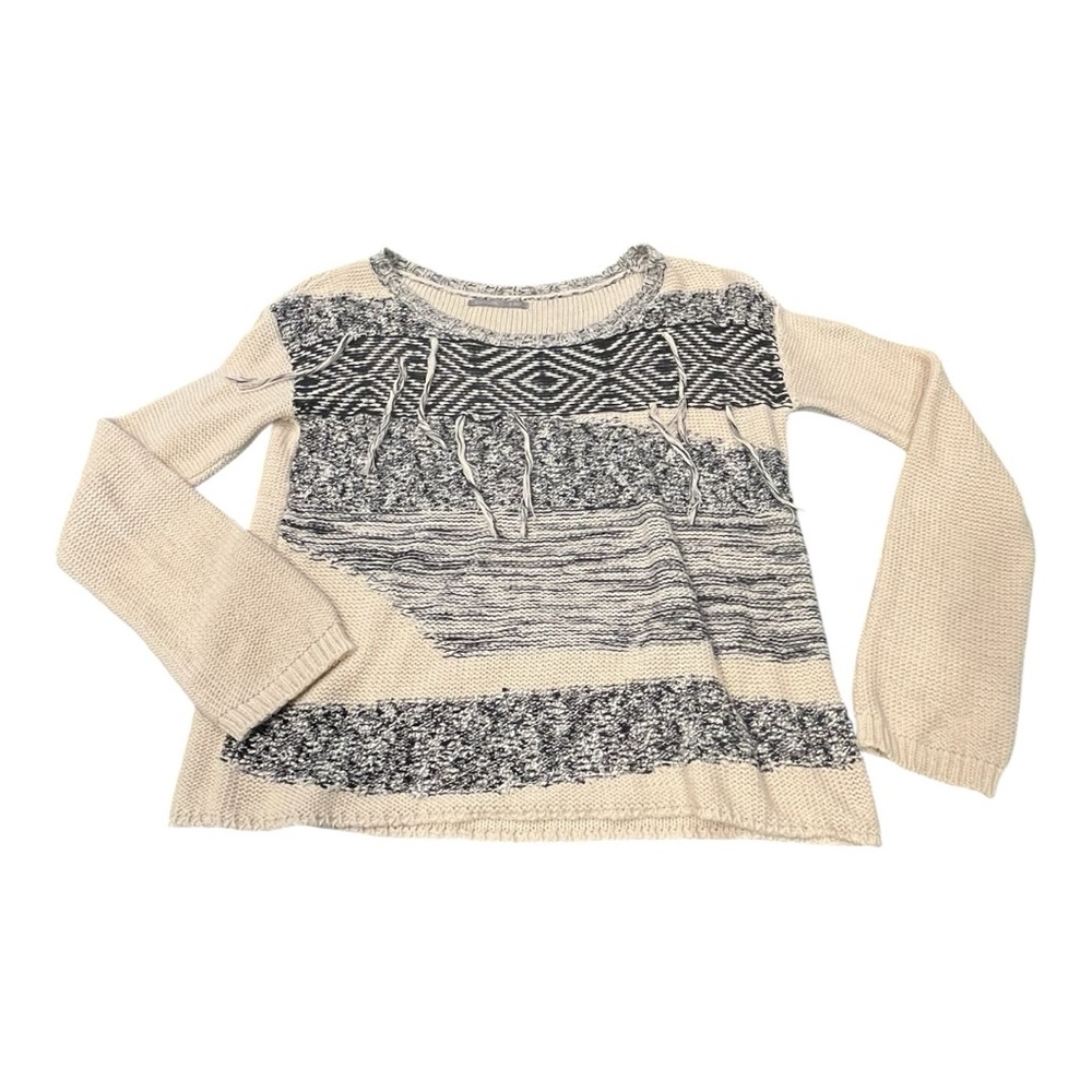 Rubbish Women’s Sweater Medium – Black & Off-White Boho Fringe Knit
